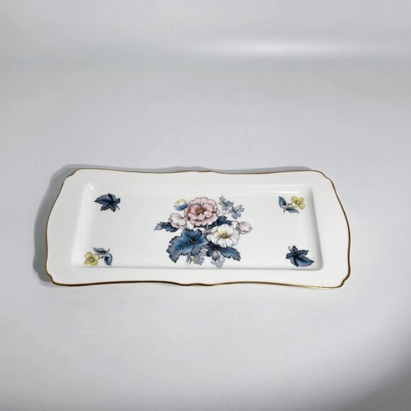 Royal Worcester Bone China Bone Rectangular Serving Tray Floral Design Gold Trim - Picture 10 of 12